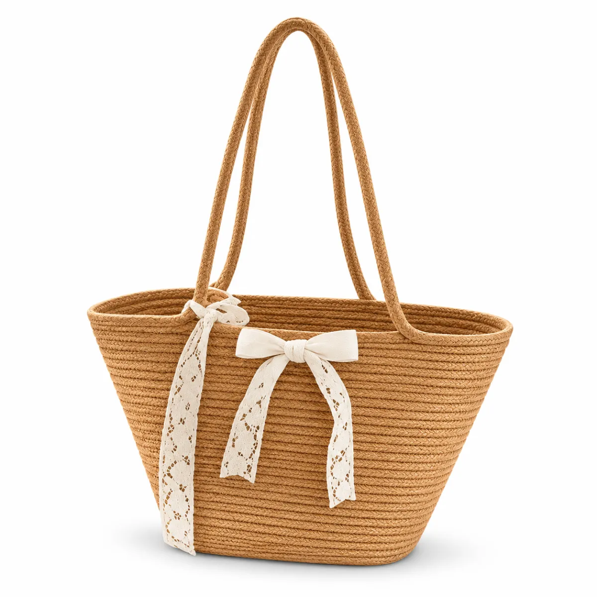 Woven Cotton Tote Bag with Lace Bow BSS-TT-012 product view